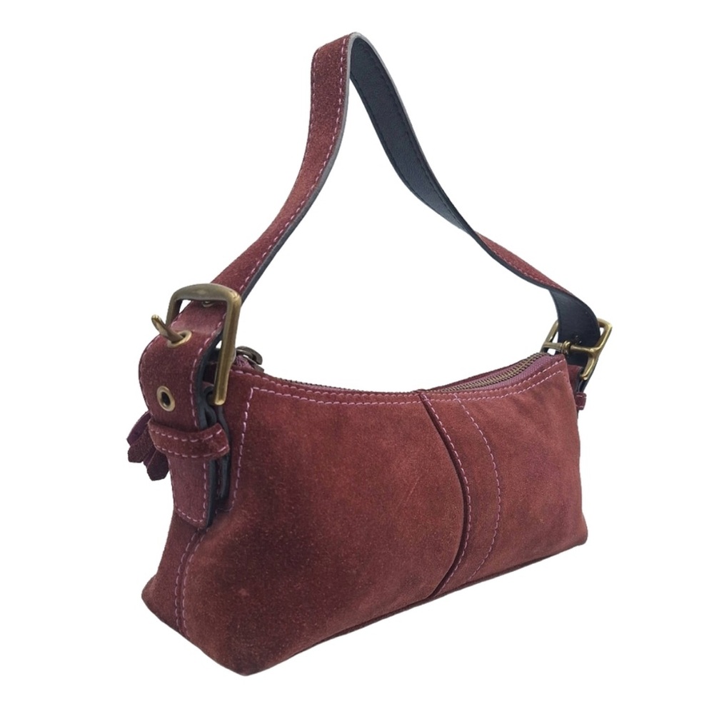 RARE Vintage Coach Hamptons 7470 Burgundy Suede Demi Baguette Hobo Bag Y2K - Picture 9 of 15